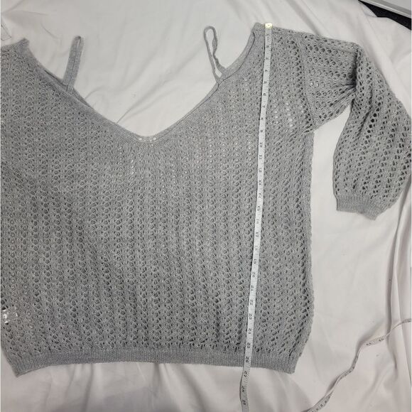 CURVE gray open knit cold shoulder soft v-neck sweater 2XL - Picture 7 of 7